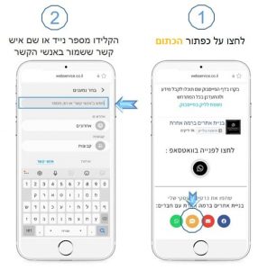 מסך שמתאר איך לשתף כרטיס ביקור דיגיטלי בSMS
